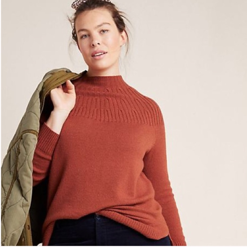 Anthropologie Ribbed Funnel Neck Sweater Rust Med